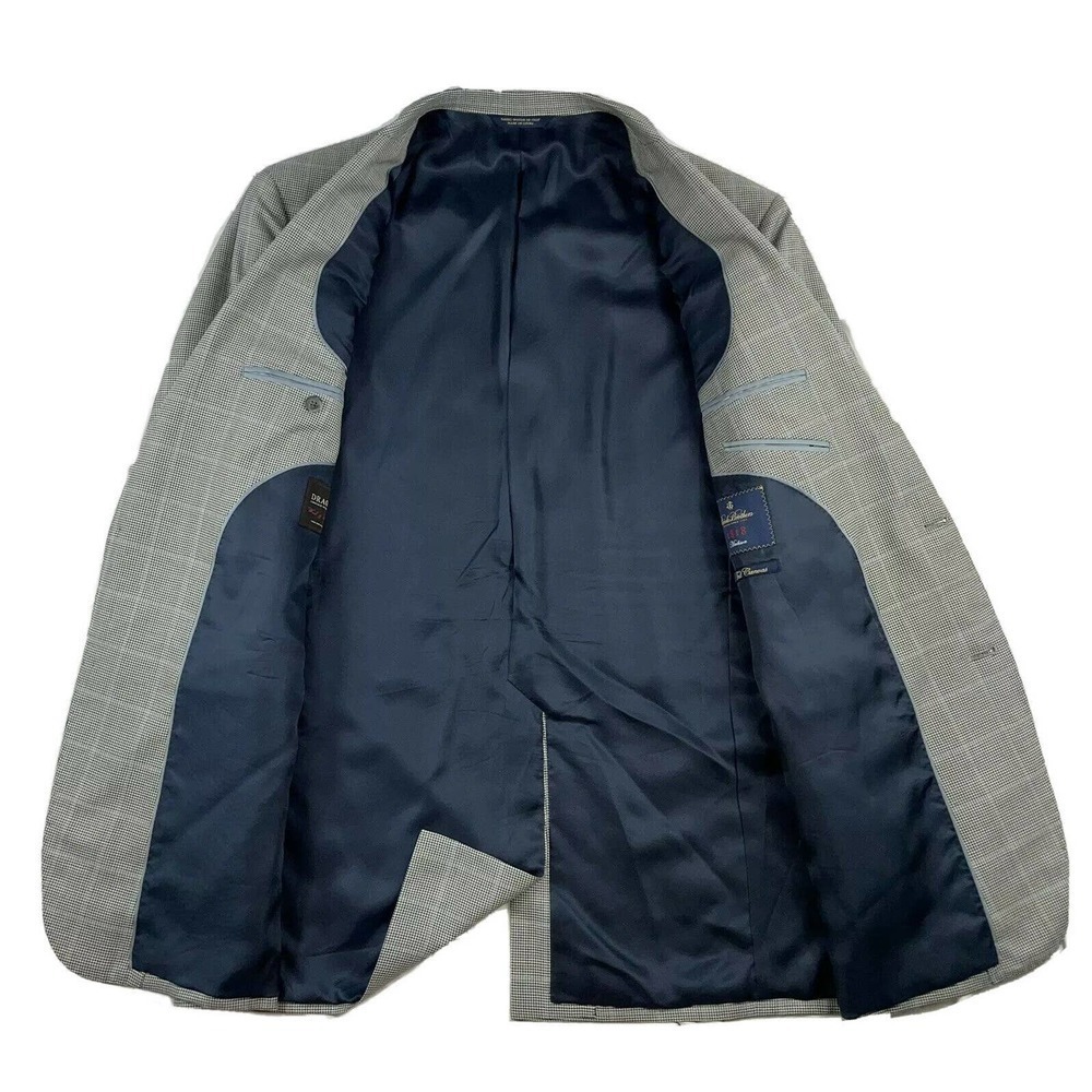 Brooks Brothers Full Canvas Gray Blue Windowpane Check Wool Silk Drago 42L - Picture 3 of 7